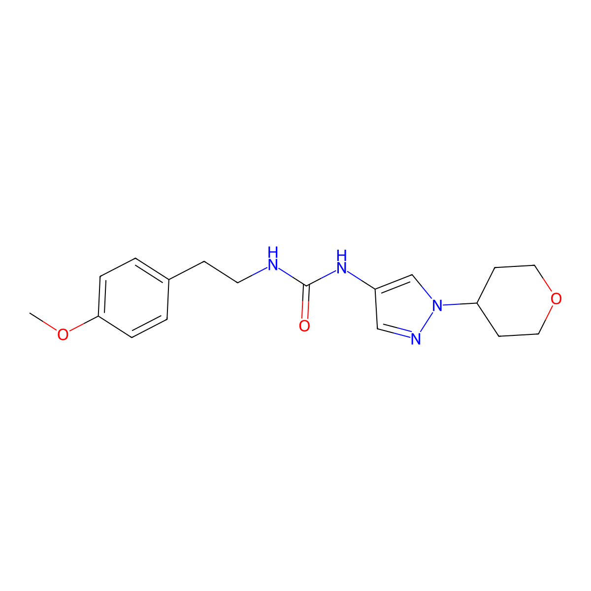 1-(4-methoxyphenethyl)-3-(1-(tetrahydro-2H-pyran-4-yl)-1H-pyrazol-4-yl)urea molecular structure, CAS 1797091-65-6