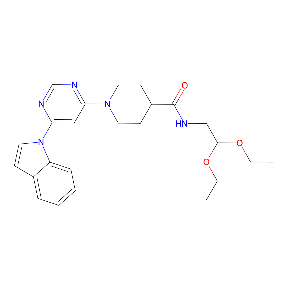 1-(6-(1H-indol-1-yl)pyrimidin-4-yl)-N-(2,2-diethoxyethyl)piperidine-4-carboxamide molecular structure, CAS 1797091-67-8