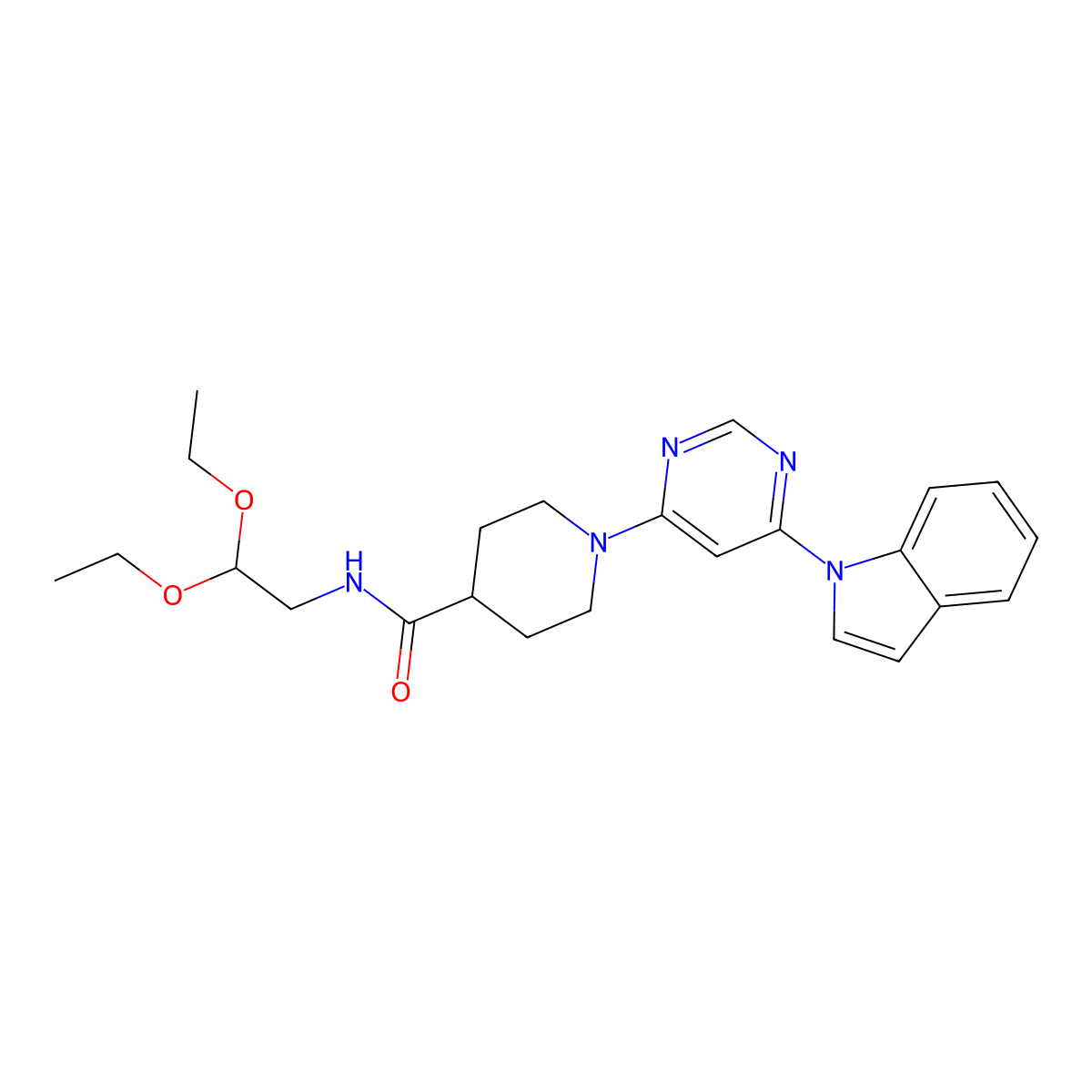 1-(6-(1H-indol-1-yl)pyrimidin-4-yl)-N-(2,2-diethoxyethyl)piperidine-4-carboxamide molecular structure, CAS 1797091-67-8