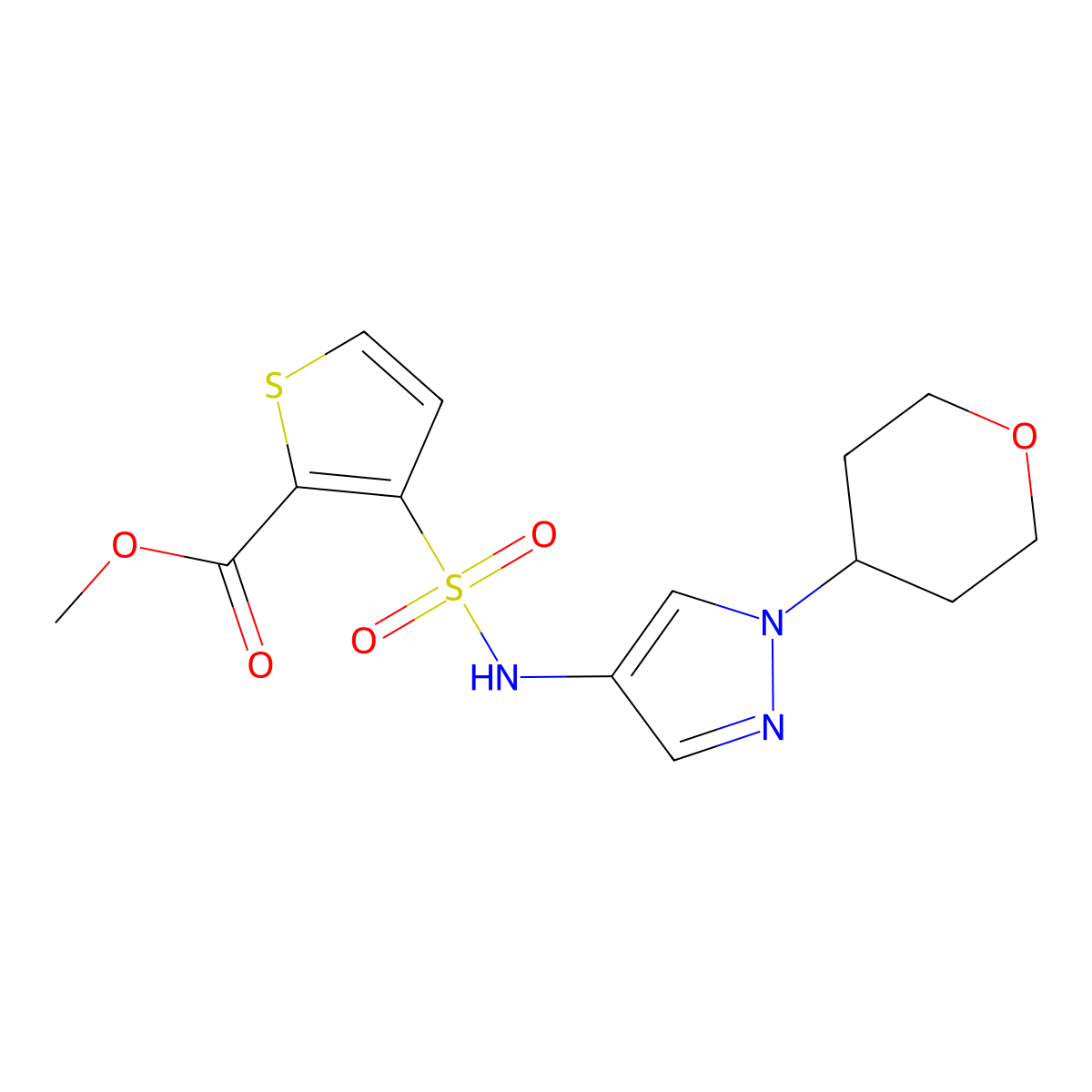 methyl 3-(N-(1-(tetrahydro-2H-pyran-4-yl)-1H-pyrazol-4-yl)sulfamoyl)thiophene-2-carboxylate molecular structure, CAS 1797091-73-6