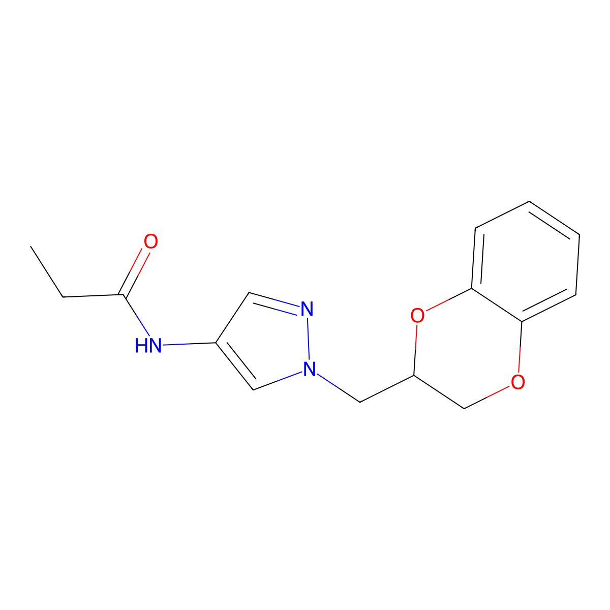 N-{1-[(2,3-dihydro-1,4-benzodioxin-2-yl)methyl]-1H-pyrazol-4-yl}propanamide molecular structure, CAS 1797091-81-6