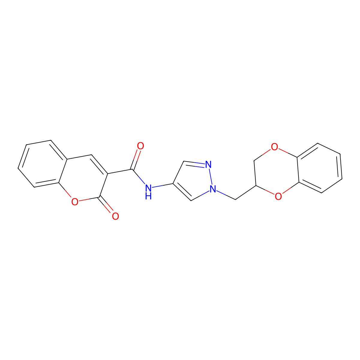 N-[1-(2,3-Dihydro-1,4-benzodioxin-3-ylmethyl)pyrazol-4-yl]-2-oxochromene-3-carboxamide molecular structure, CAS 1797091-85-0