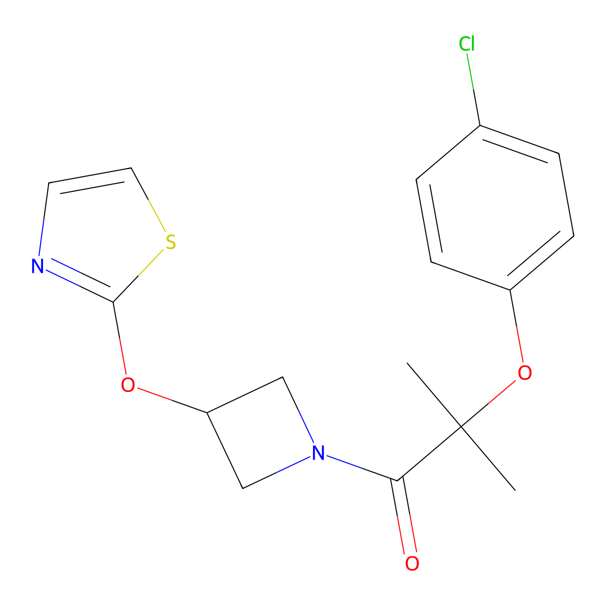 2-(4-Chlorophenoxy)-2-methyl-1-(3-(thiazol-2-yloxy)azetidin-1-yl)propan-1-one molecular structure, CAS 1797091-89-4