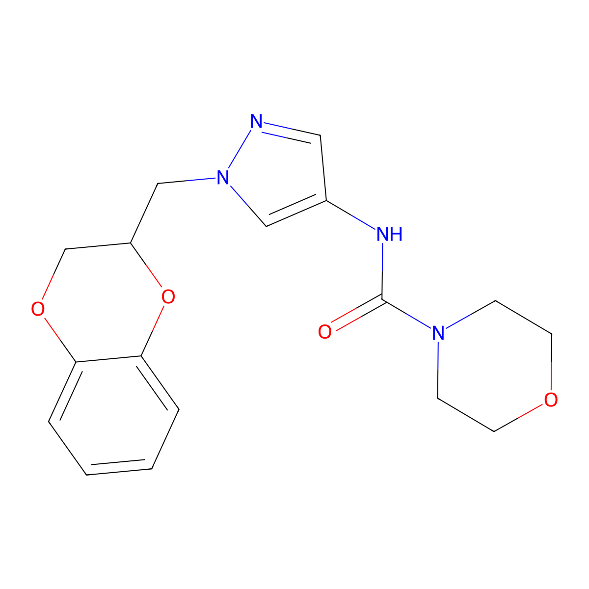 N-{1-[(2,3-dihydro-1,4-benzodioxin-2-yl)methyl]-1H-pyrazol-4-yl}morpholine-4-carboxamide molecular structure, CAS 1797091-95-2