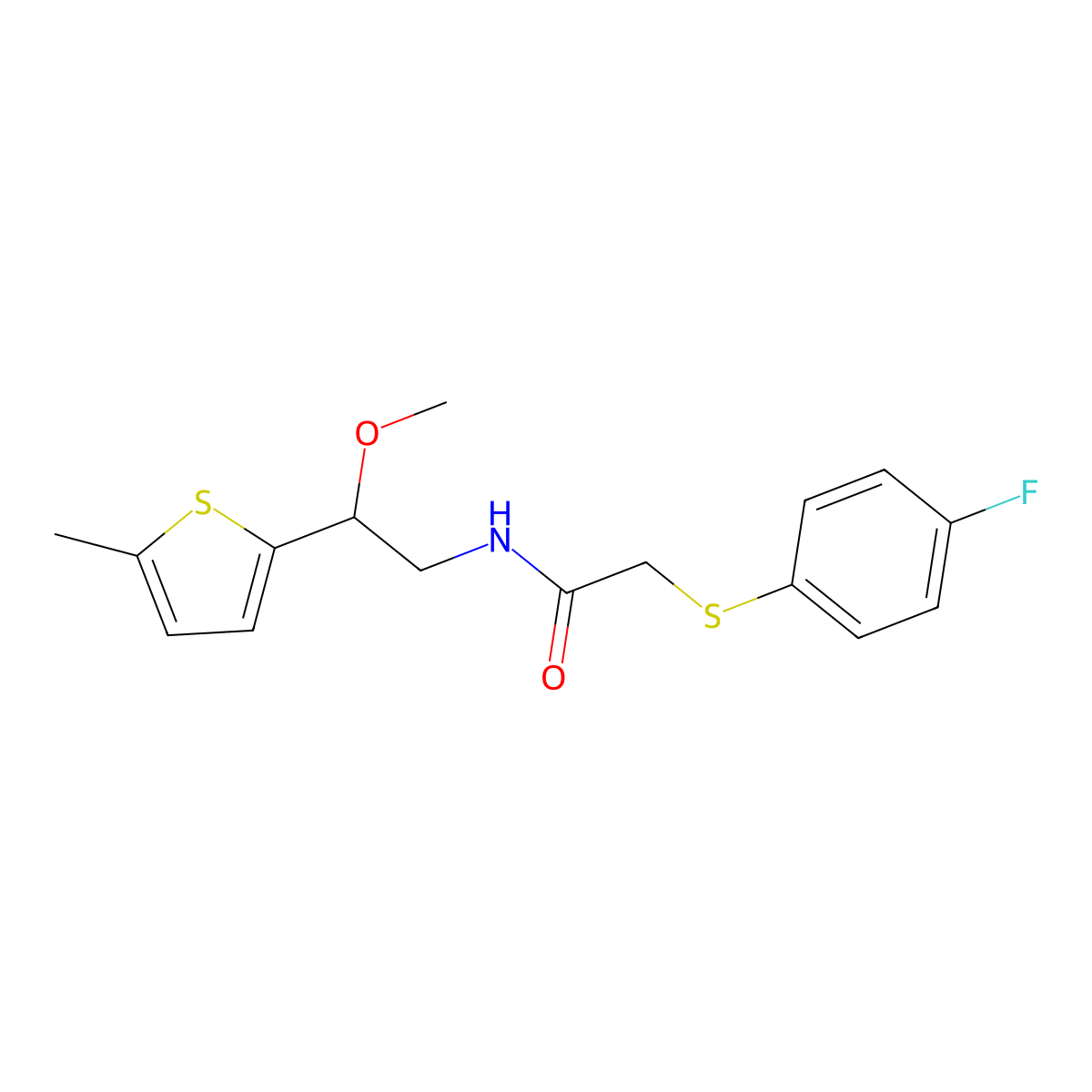 2-((4-fluorophenyl)thio)-N-(2-methoxy-2-(5-methylthiophen-2-yl)ethyl)acetamide molecular structure, CAS 1797092-21-7