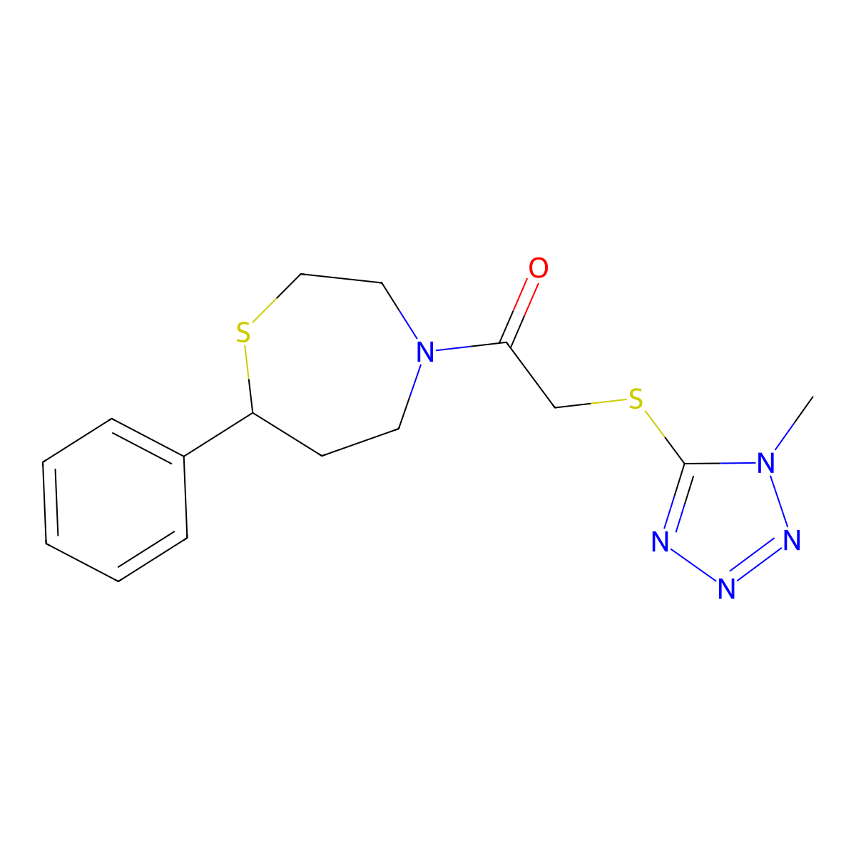 2-((1-methyl-1H-tetrazol-5-yl)thio)-1-(7-phenyl-1,4-thiazepan-4-yl)ethanone molecular structure, CAS 1797092-23-9