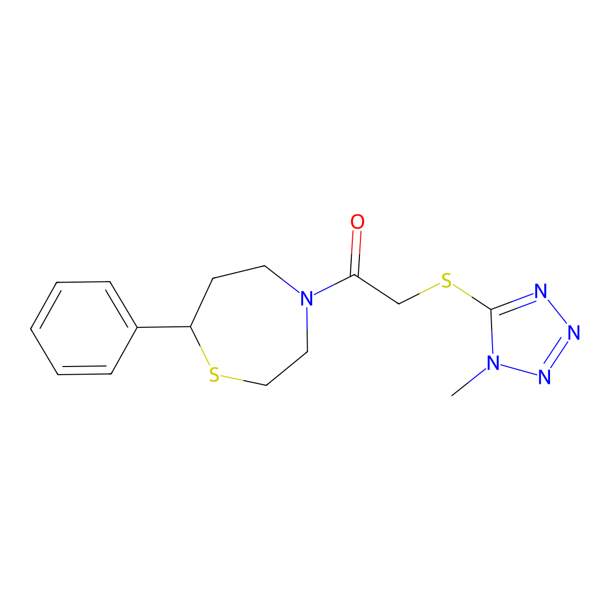 2-((1-methyl-1H-tetrazol-5-yl)thio)-1-(7-phenyl-1,4-thiazepan-4-yl)ethanone molecular structure, CAS 1797092-23-9