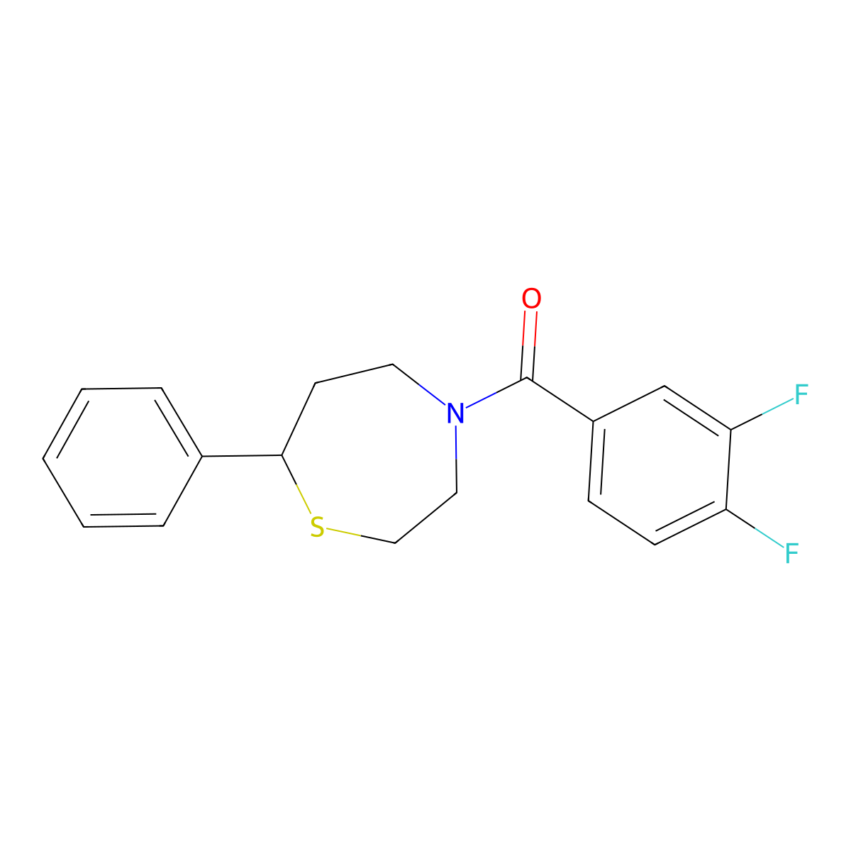 (3,4-Difluorophenyl)(7-phenyl-1,4-thiazepan-4-yl)methanone molecular structure, CAS 1797092-30-8