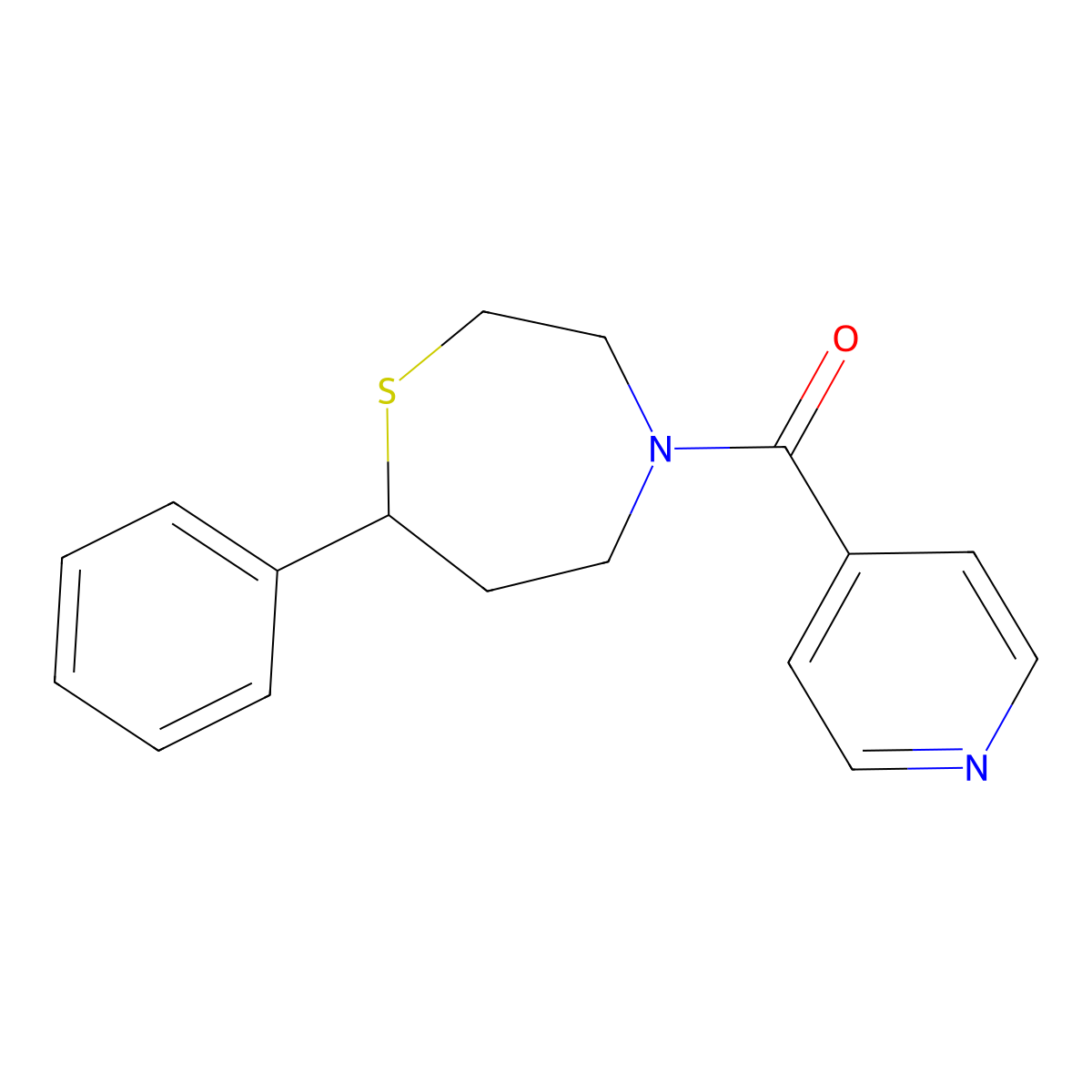 (7-Phenyl-1,4-thiazepan-4-yl)(pyridin-4-yl)methanone molecular structure, CAS 1797092-49-9