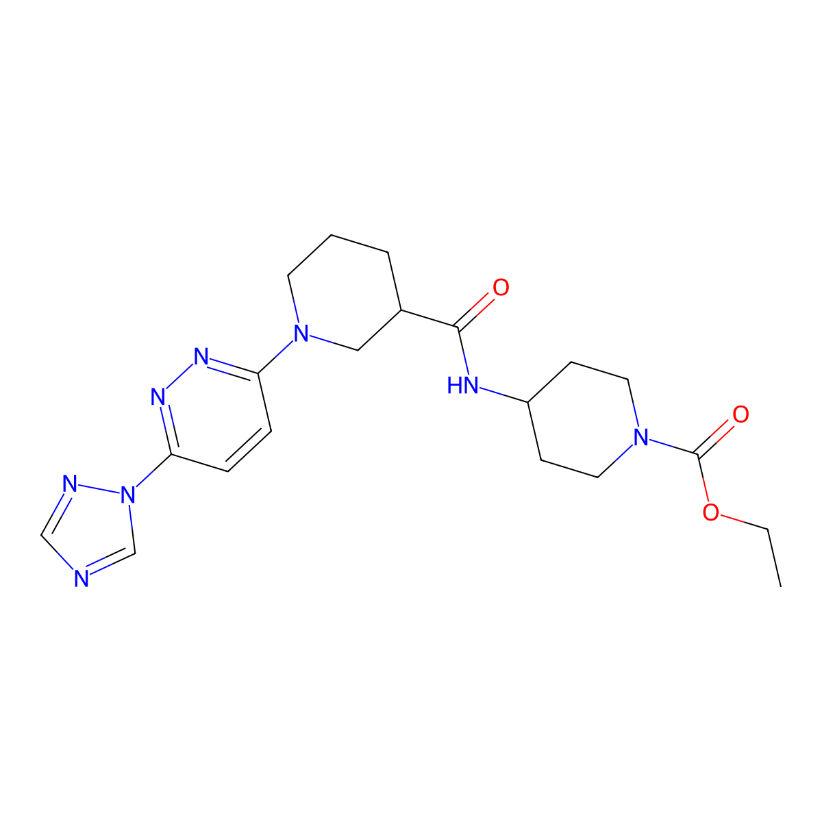 ethyl 4-(1-(6-(1H-1,2,4-triazol-1-yl)pyridazin-3-yl)piperidine-3-carboxamido)piperidine-1-carboxylate molecular structure, CAS 1797092-66-0
