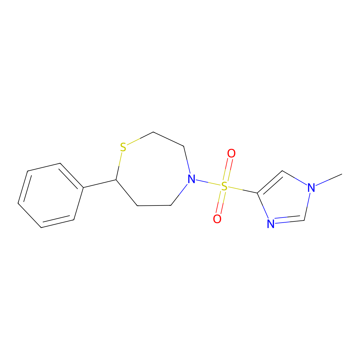4-[(1-methyl-1H-imidazol-4-yl)sulfonyl]-7-phenyl-1,4-thiazepane molecular structure, CAS 1797092-68-2