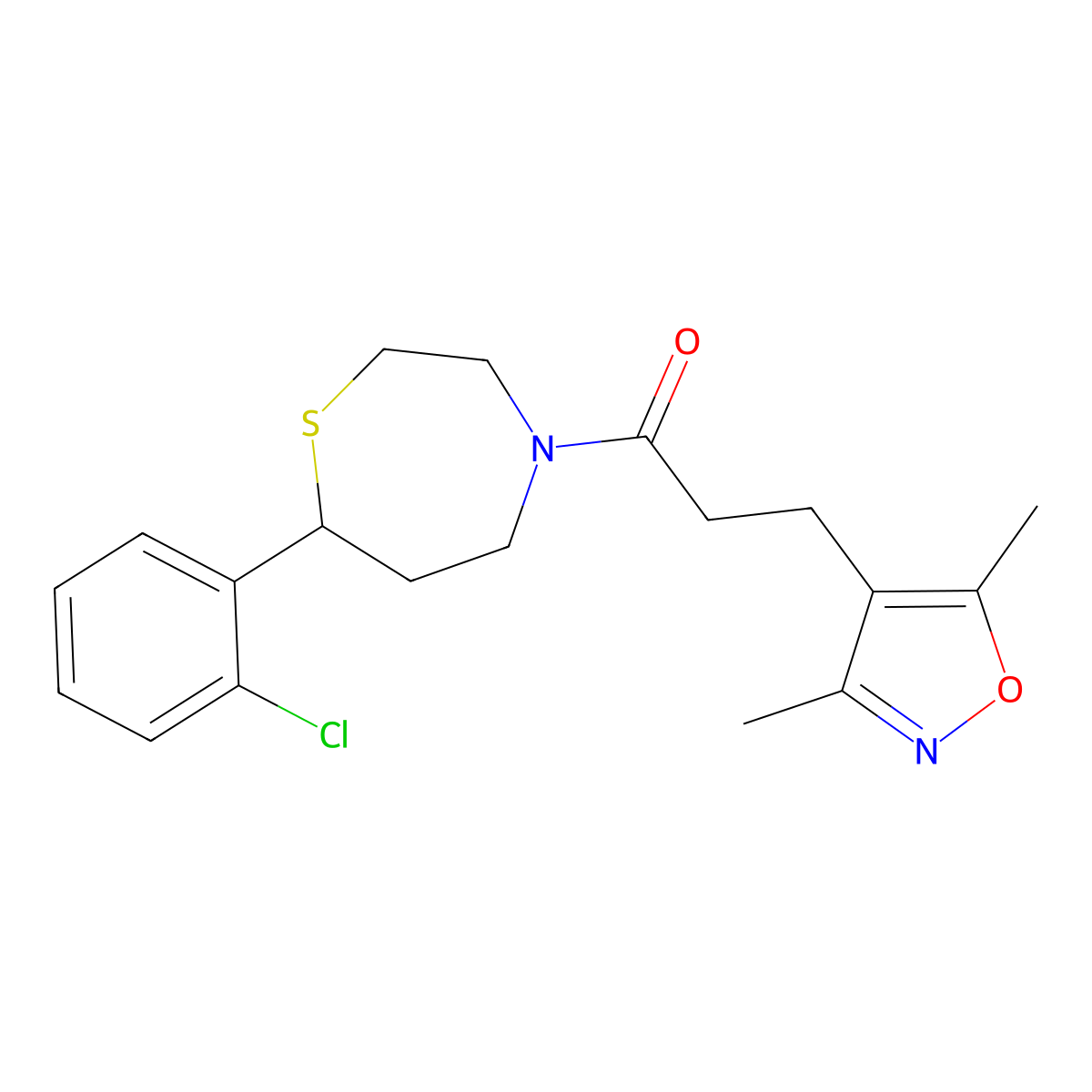 1-(7-(2-Chlorophenyl)-1,4-thiazepan-4-yl)-3-(3,5-dimethylisoxazol-4-yl)propan-1-one molecular structure, CAS 1797092-75-1