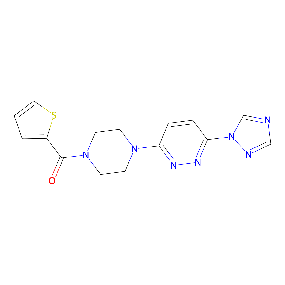 (4-(6-(1H-1,2,4-triazol-1-yl)pyridazin-3-yl)piperazin-1-yl)(thiophen-2-yl)methanone molecular structure, CAS 1797092-94-4