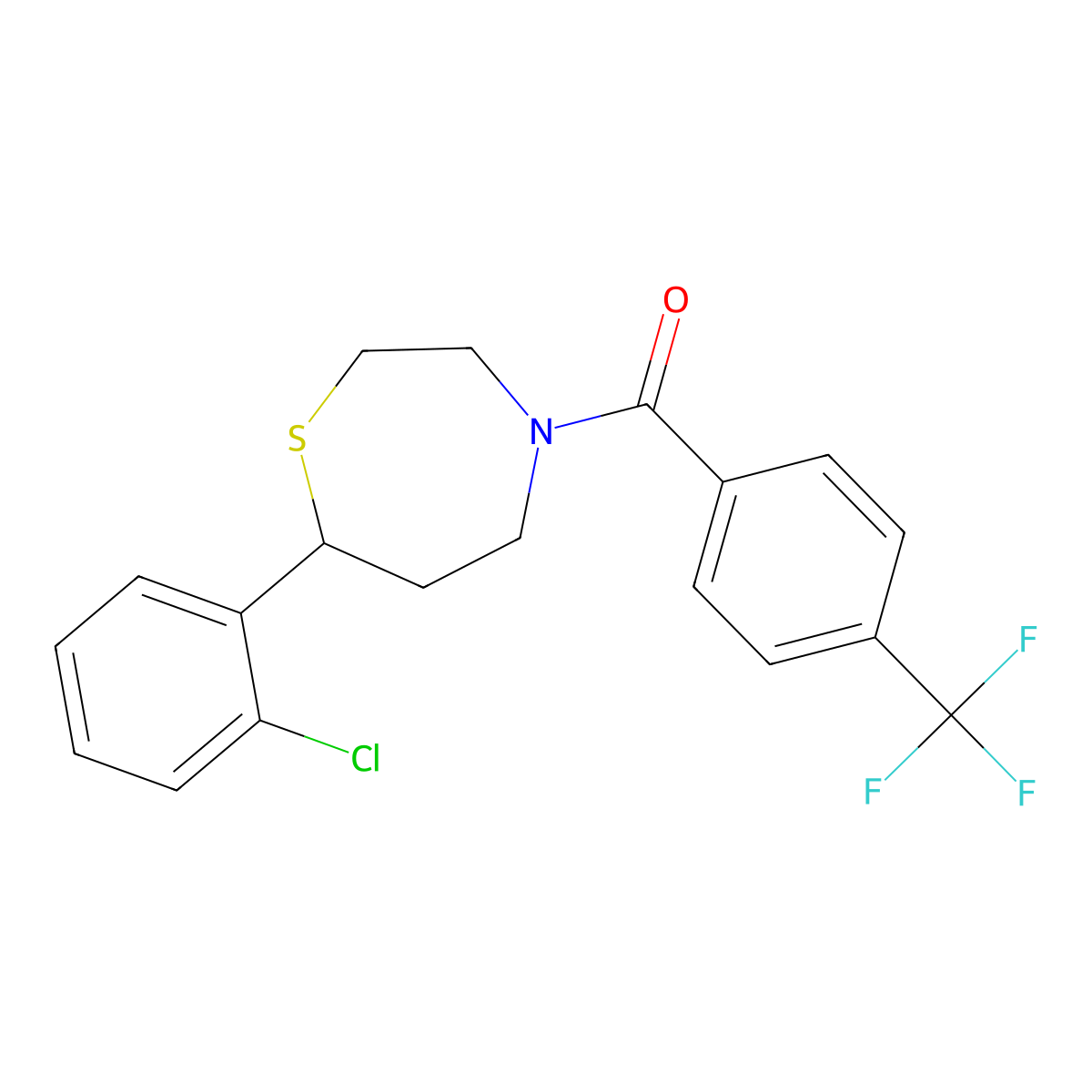 (7-(2-Chlorophenyl)-1,4-thiazepan-4-yl)(4-(trifluoromethyl)phenyl)methanone molecular structure, CAS 1797092-99-9