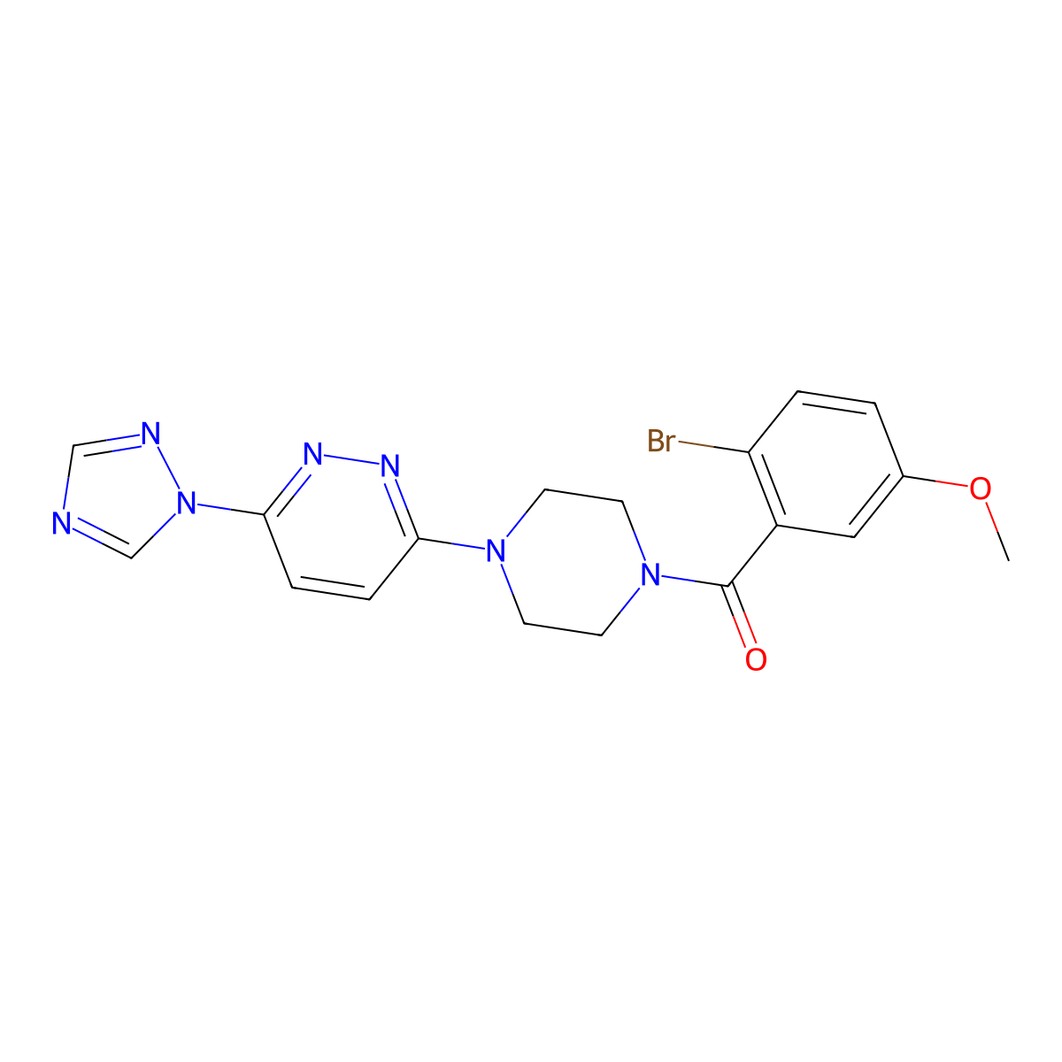 (4-(6-(1H-1,2,4-triazol-1-yl)pyridazin-3-yl)piperazin-1-yl)(2-bromo-5-methoxyphenyl)methanone molecular structure, CAS 1797093-00-5