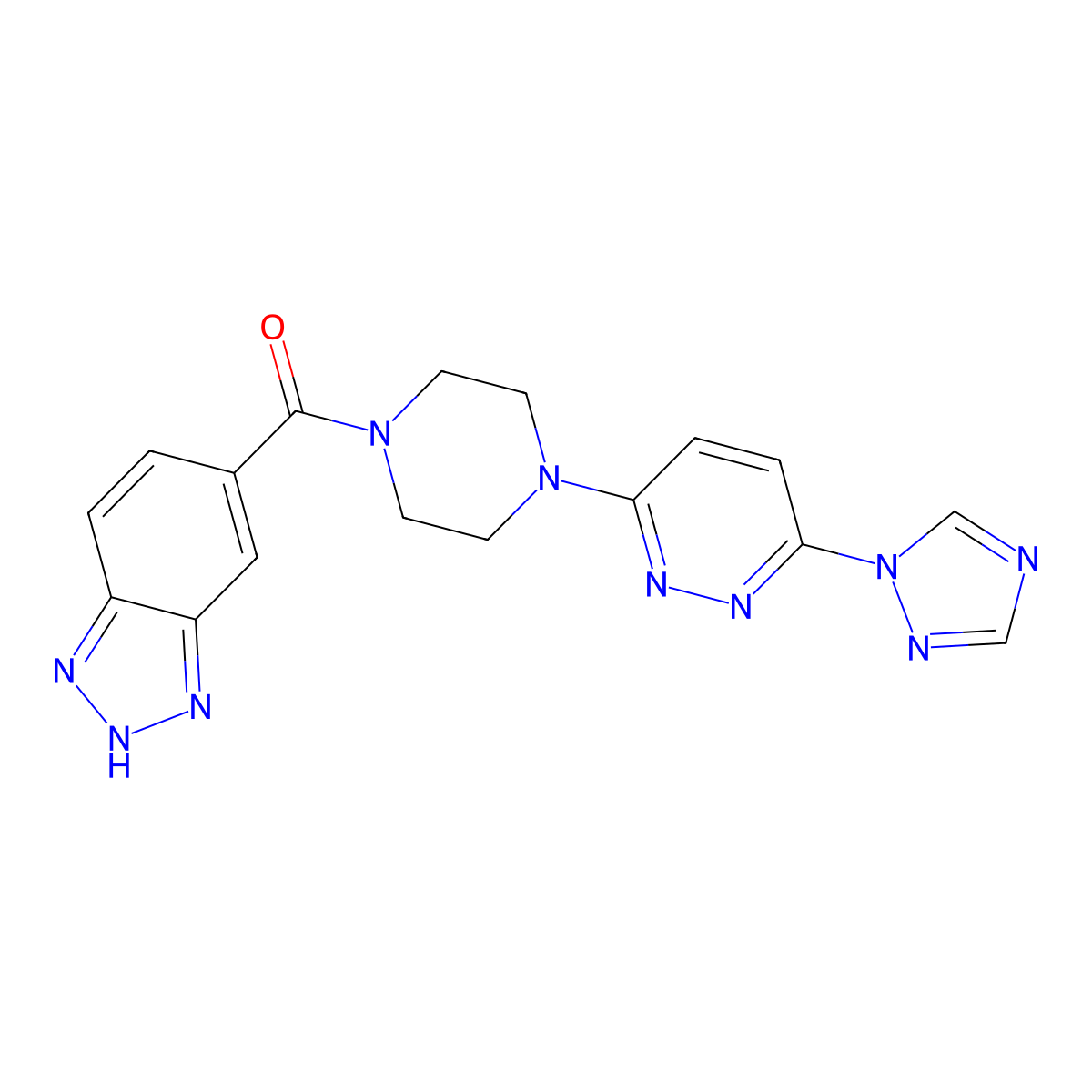 (4-(6-(1H-1,2,4-triazol-1-yl)pyridazin-3-yl)piperazin-1-yl)(1H-benzo[d][1,2,3]triazol-5-yl)methanone molecular structure, CAS 1797093-07-2