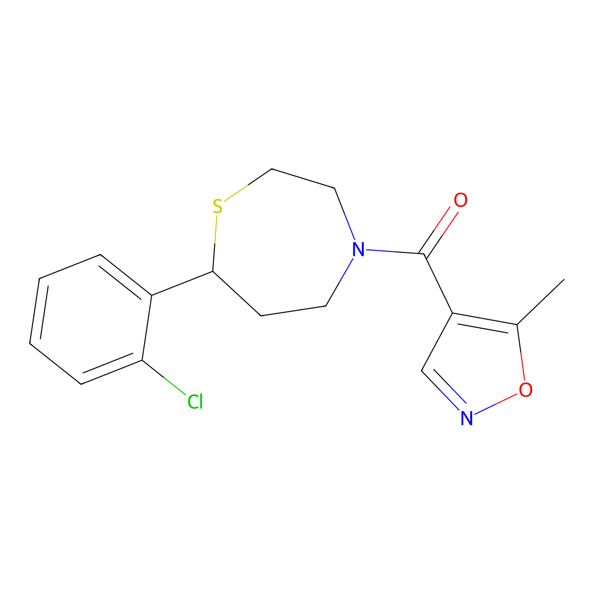 (7-(2-Chlorophenyl)-1,4-thiazepan-4-yl)(5-methylisoxazol-4-yl)methanone molecular structure, CAS 1797093-33-4