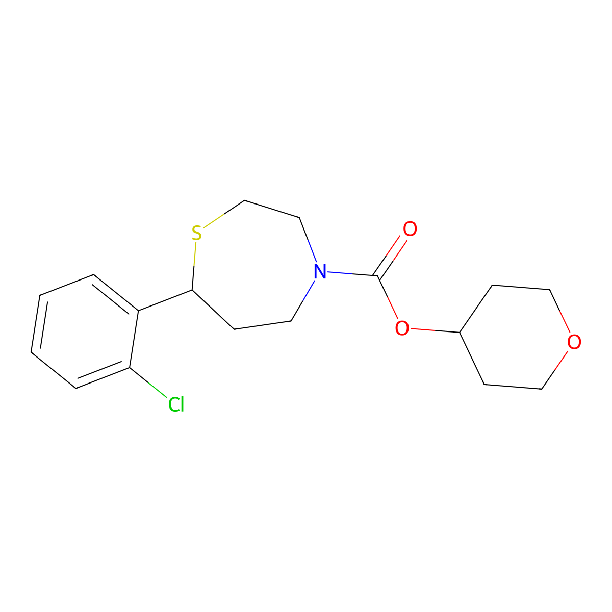 Oxan-4-yl 7-(2-chlorophenyl)-1,4-thiazepane-4-carboxylate molecular structure, CAS 1797093-41-4
