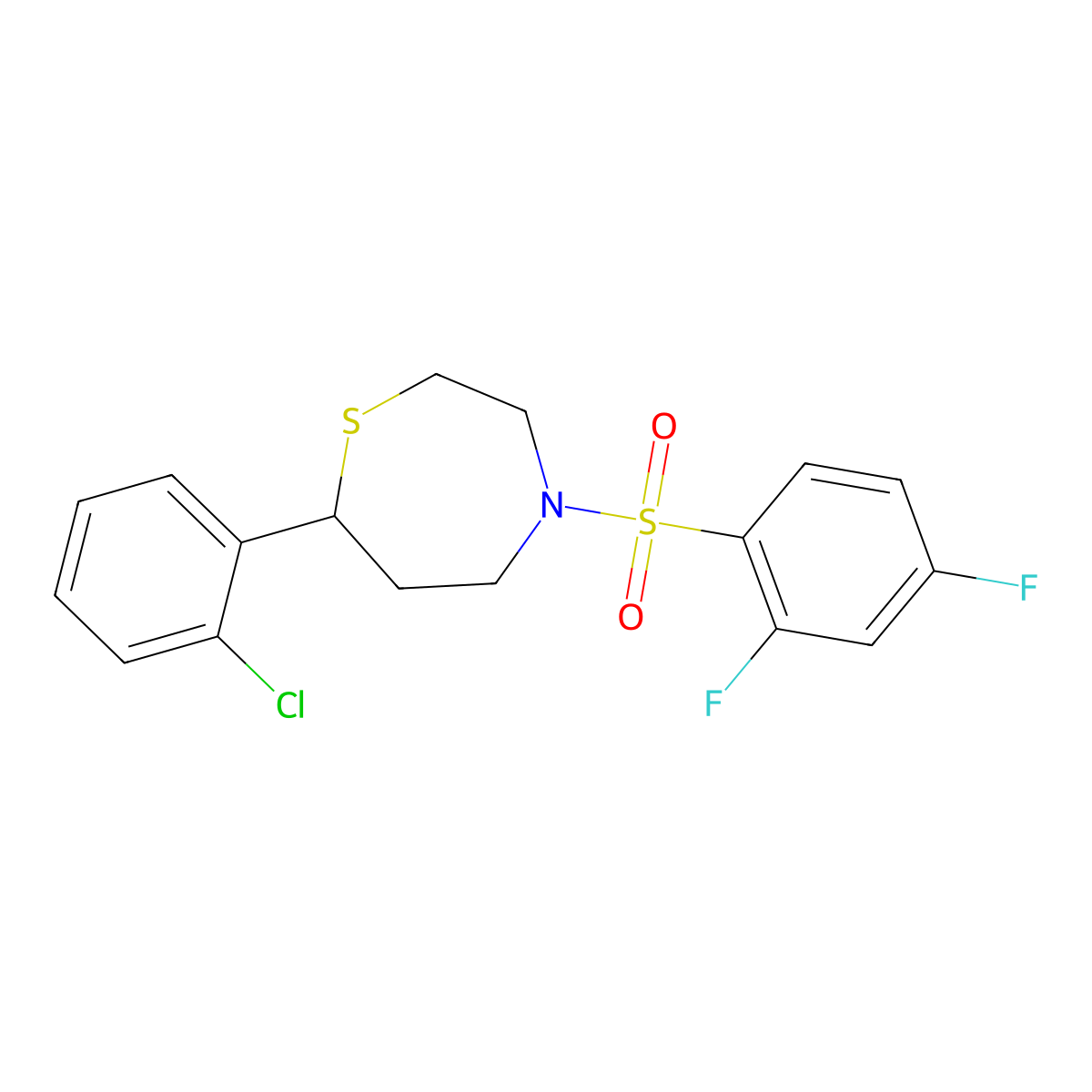 7-(2-Chlorophenyl)-4-((2,4-difluorophenyl)sulfonyl)-1,4-thiazepane molecular structure, CAS 1797093-59-4