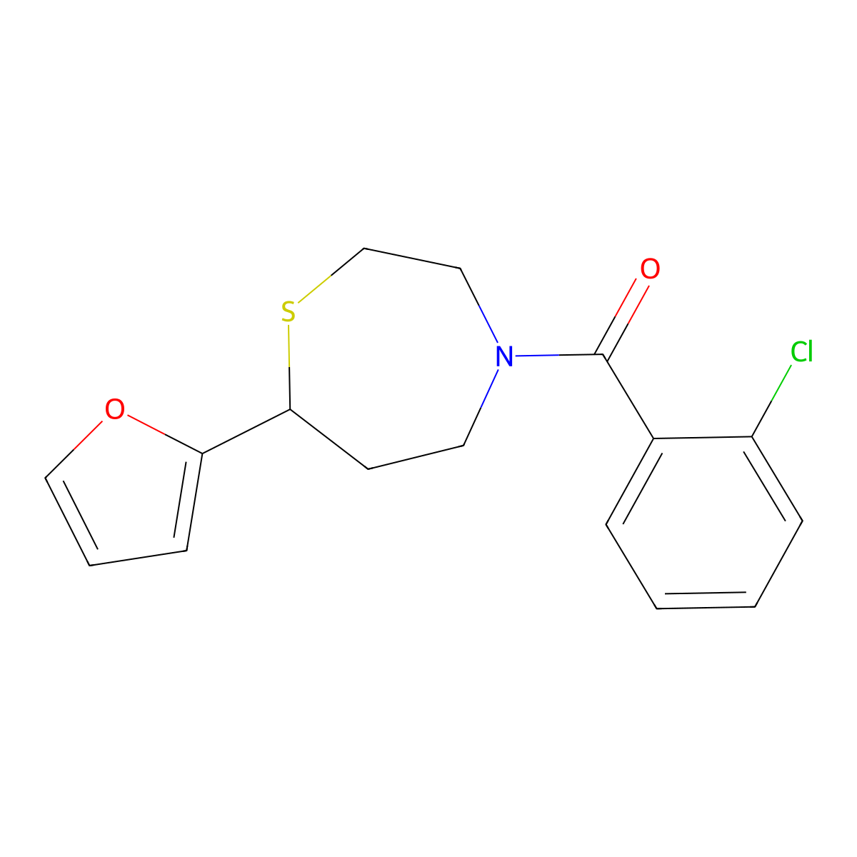 (2-Chlorophenyl)(7-(furan-2-yl)-1,4-thiazepan-4-yl)methanone molecular structure, CAS 1797093-68-5