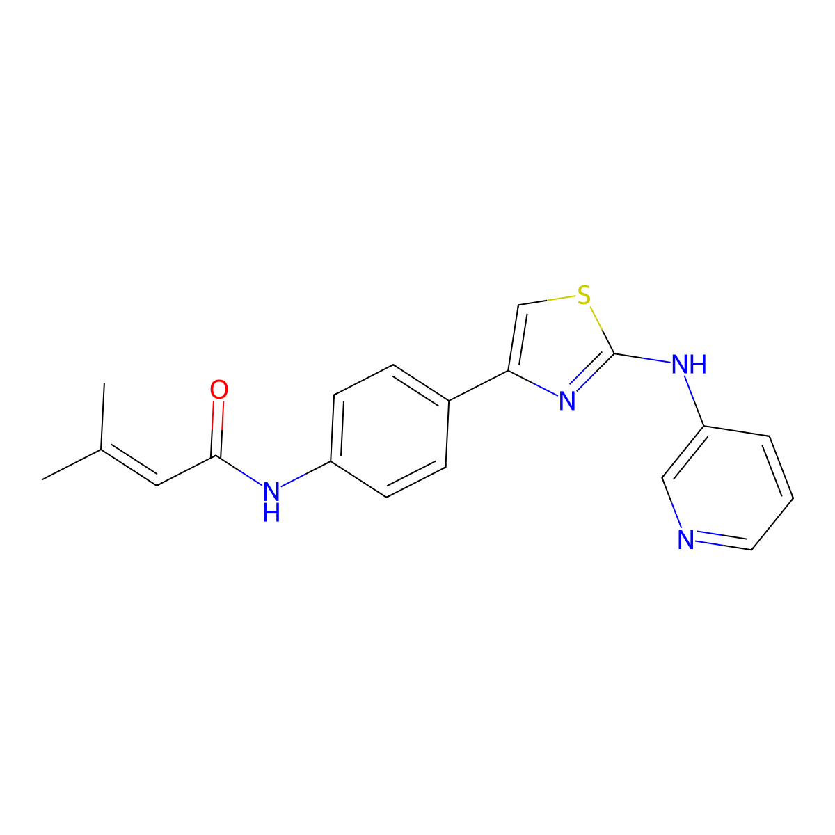 3-methyl-N-(4-(2-(pyridin-3-ylamino)thiazol-4-yl)phenyl)but-2-enamide molecular structure, CAS 1797094-58-6