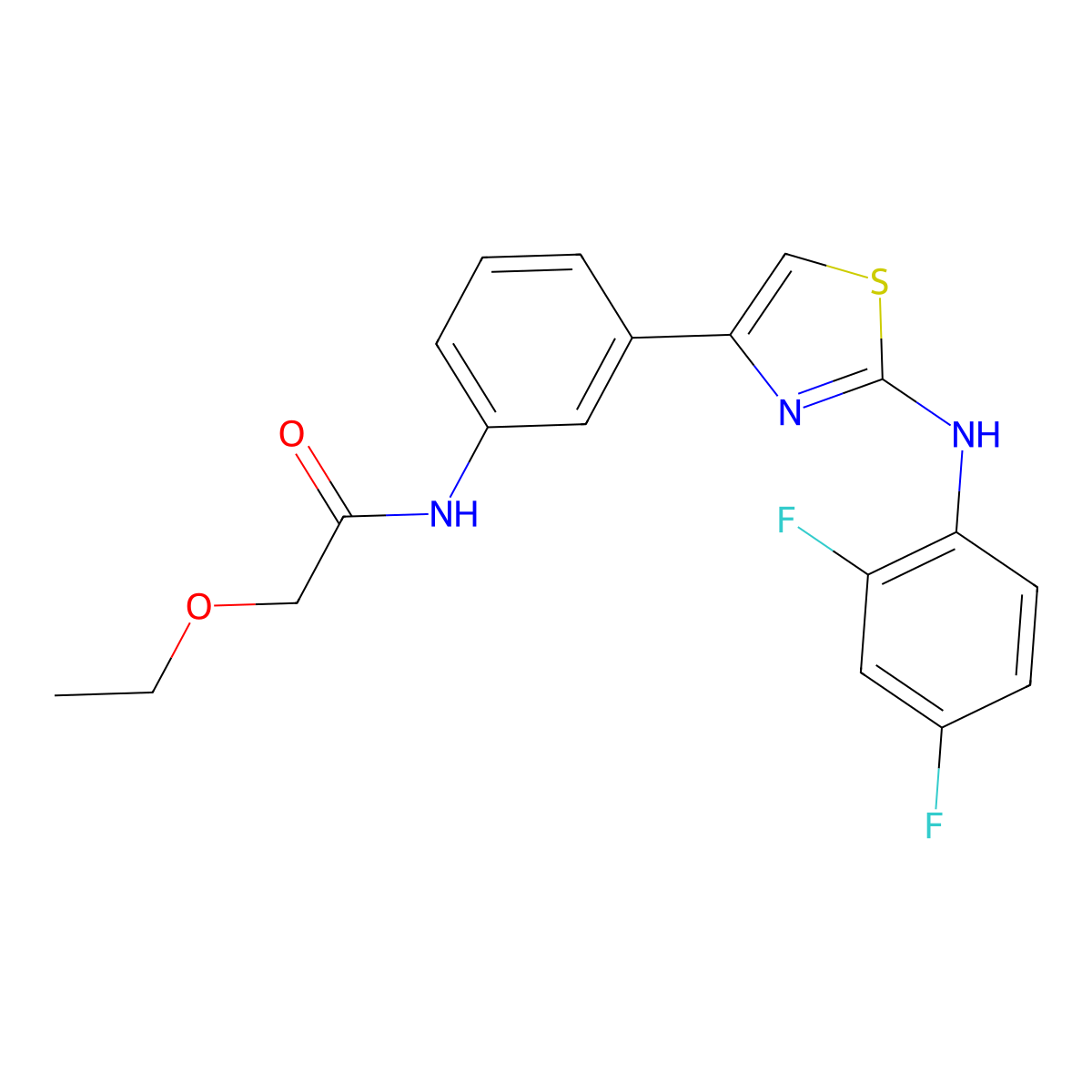 N-(3-(2-((2,4-difluorophenyl)amino)thiazol-4-yl)phenyl)-2-ethoxyacetamide molecular structure, CAS 1797094-71-3