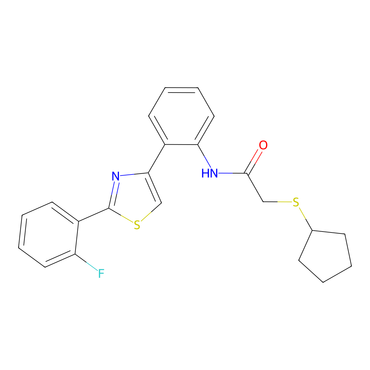 2-(cyclopentylthio)-N-(2-(2-(2-fluorophenyl)thiazol-4-yl)phenyl)acetamide molecular structure, CAS 1797095-09-0
