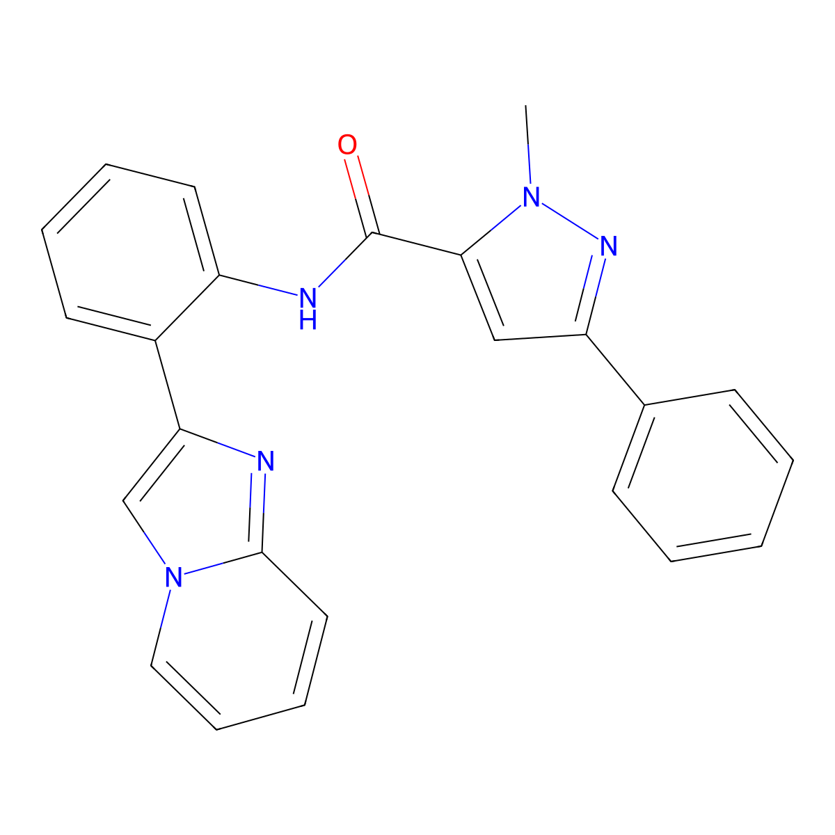 N-(2-(imidazo[1,2-a]pyridin-2-yl)phenyl)-1-methyl-3-phenyl-1H-pyrazole-5-carboxamide molecular structure, CAS 1797095-30-7