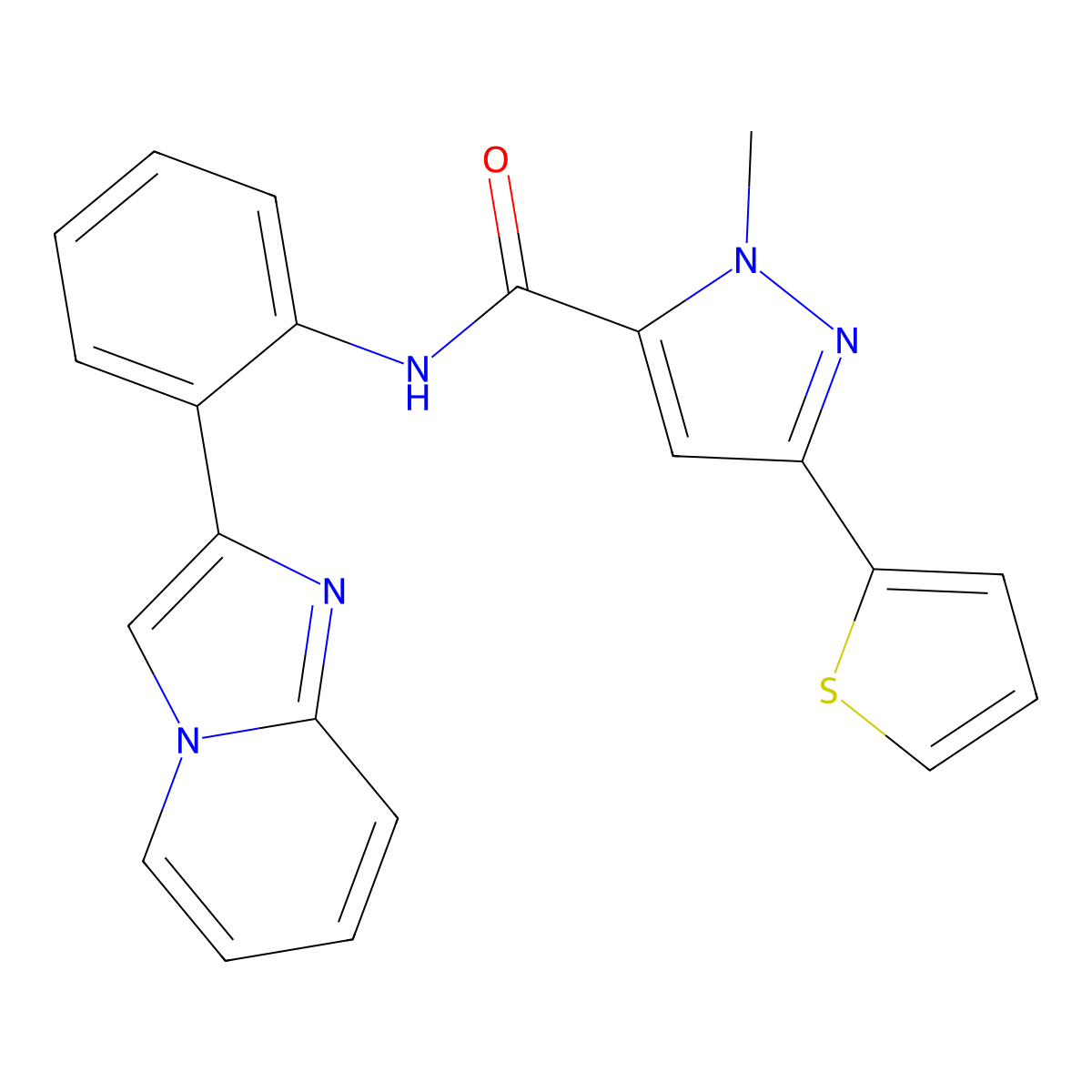 N-(2-(imidazo[1,2-a]pyridin-2-yl)phenyl)-1-methyl-3-(thiophen-2-yl)-1H-pyrazole-5-carboxamide molecular structure, CAS 1797095-39-6