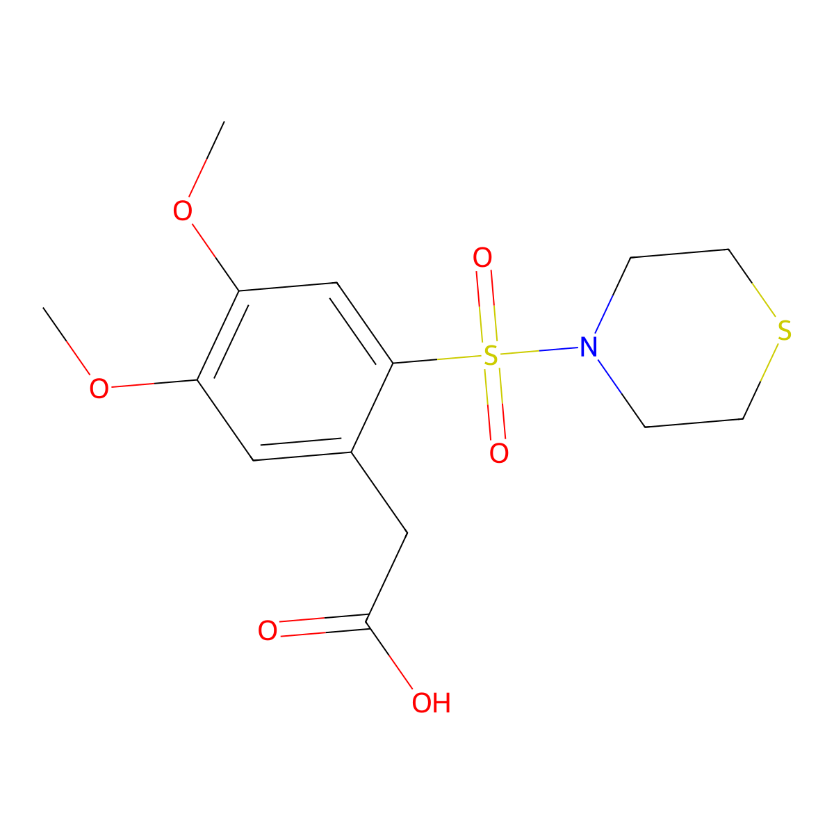 2-(4,5-Dimethoxy-2-(thiomorpholin-4-ylsulfonyl)phenyl)acetic acid molecular structure, CAS 1797096-12-8
