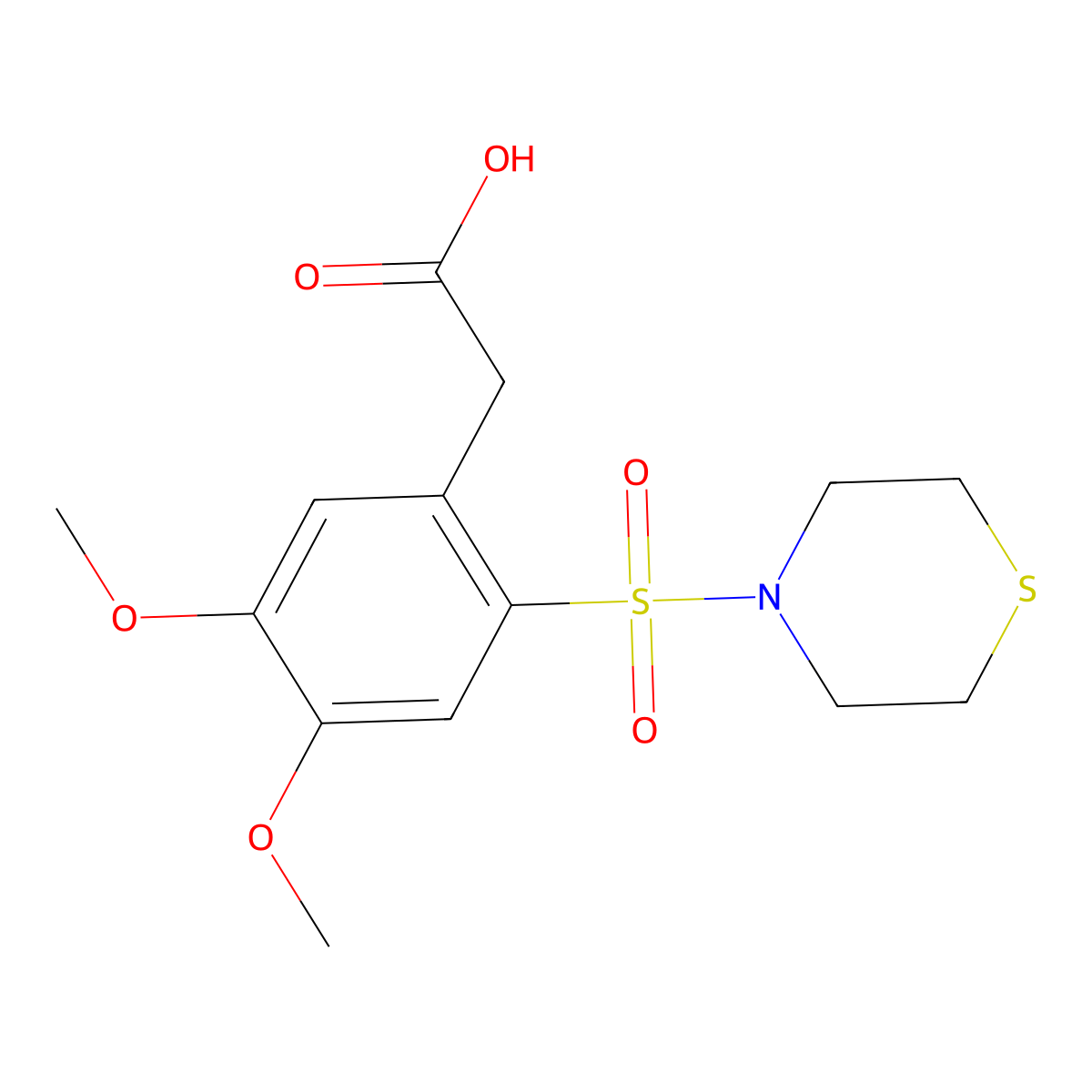 2-(4,5-Dimethoxy-2-(thiomorpholin-4-ylsulfonyl)phenyl)acetic acid molecular structure, CAS 1797096-12-8
