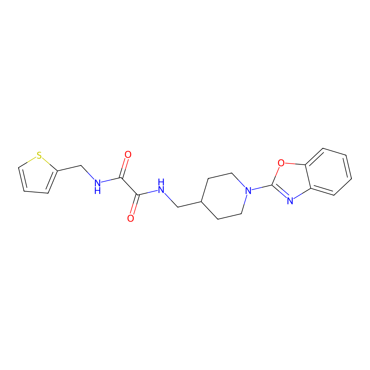N1-((1-(benzo[d]oxazol-2-yl)piperidin-4-yl)methyl)-N2-(thiophen-2-ylmethyl)oxalamide molecular structure, CAS 1797123-57-9