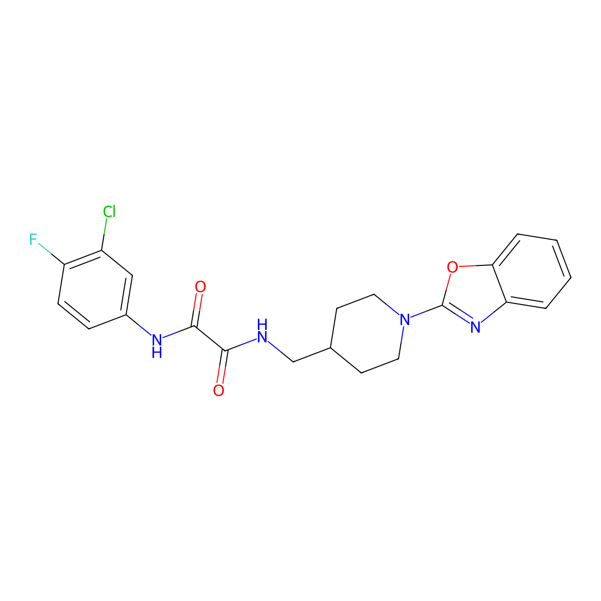 N1-((1-(benzo[d]oxazol-2-yl)piperidin-4-yl)methyl)-N2-(3-chloro-4-fluorophenyl)oxalamide molecular structure, CAS 1797123-68-2