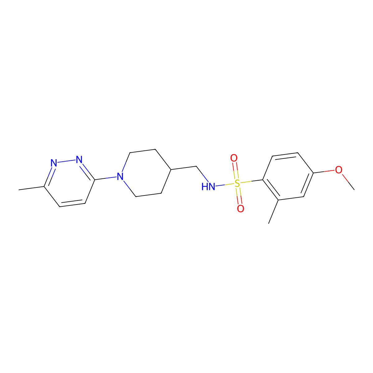 4-methoxy-2-methyl-N-((1-(6-methylpyridazin-3-yl)piperidin-4-yl)methyl)benzenesulfonamide molecular structure, CAS 1797123-76-2