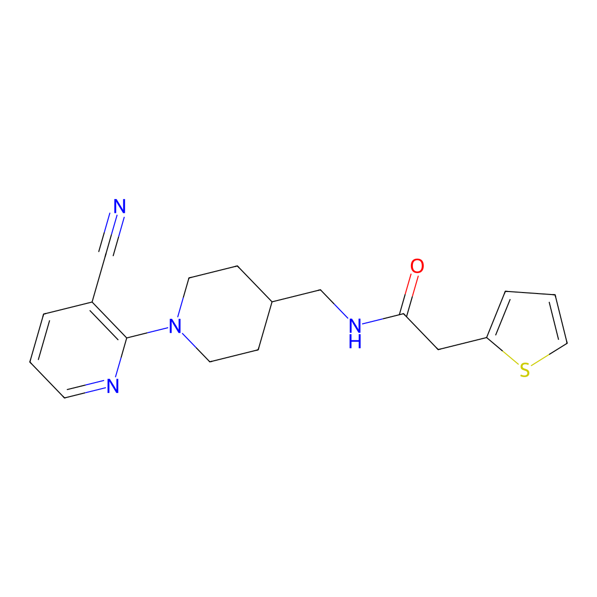 N-((1-(3-cyanopyridin-2-yl)piperidin-4-yl)methyl)-2-(thiophen-2-yl)acetamide molecular structure, CAS 1797123-96-6