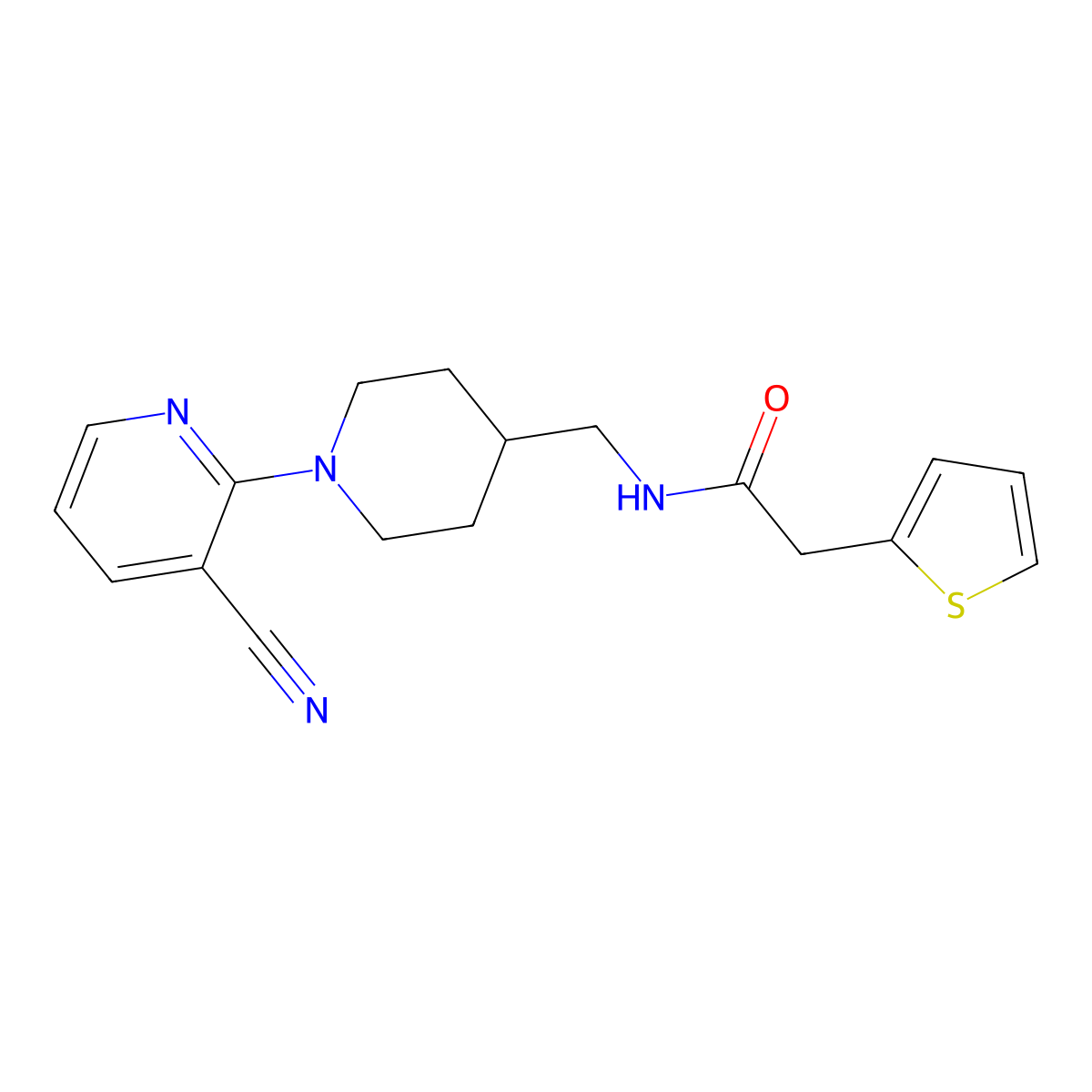 N-((1-(3-cyanopyridin-2-yl)piperidin-4-yl)methyl)-2-(thiophen-2-yl)acetamide molecular structure, CAS 1797123-96-6
