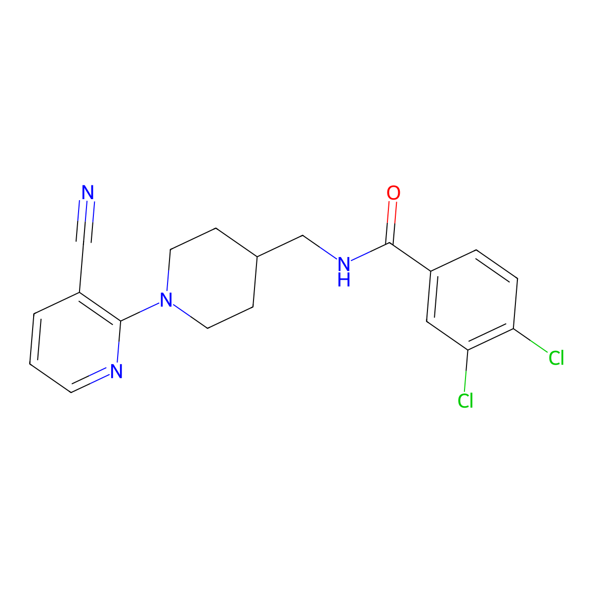 3,4-Dichloro-N-[[1-(3-cyanopyridin-2-yl)piperidin-4-yl]methyl]benzamide molecular structure, CAS 1797124-10-7