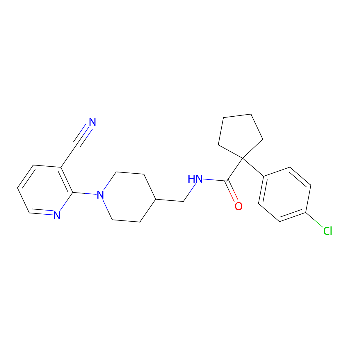 1-(4-chlorophenyl)-N-((1-(3-cyanopyridin-2-yl)piperidin-4-yl)methyl)cyclopentanecarboxamide molecular structure, CAS 1797124-17-4