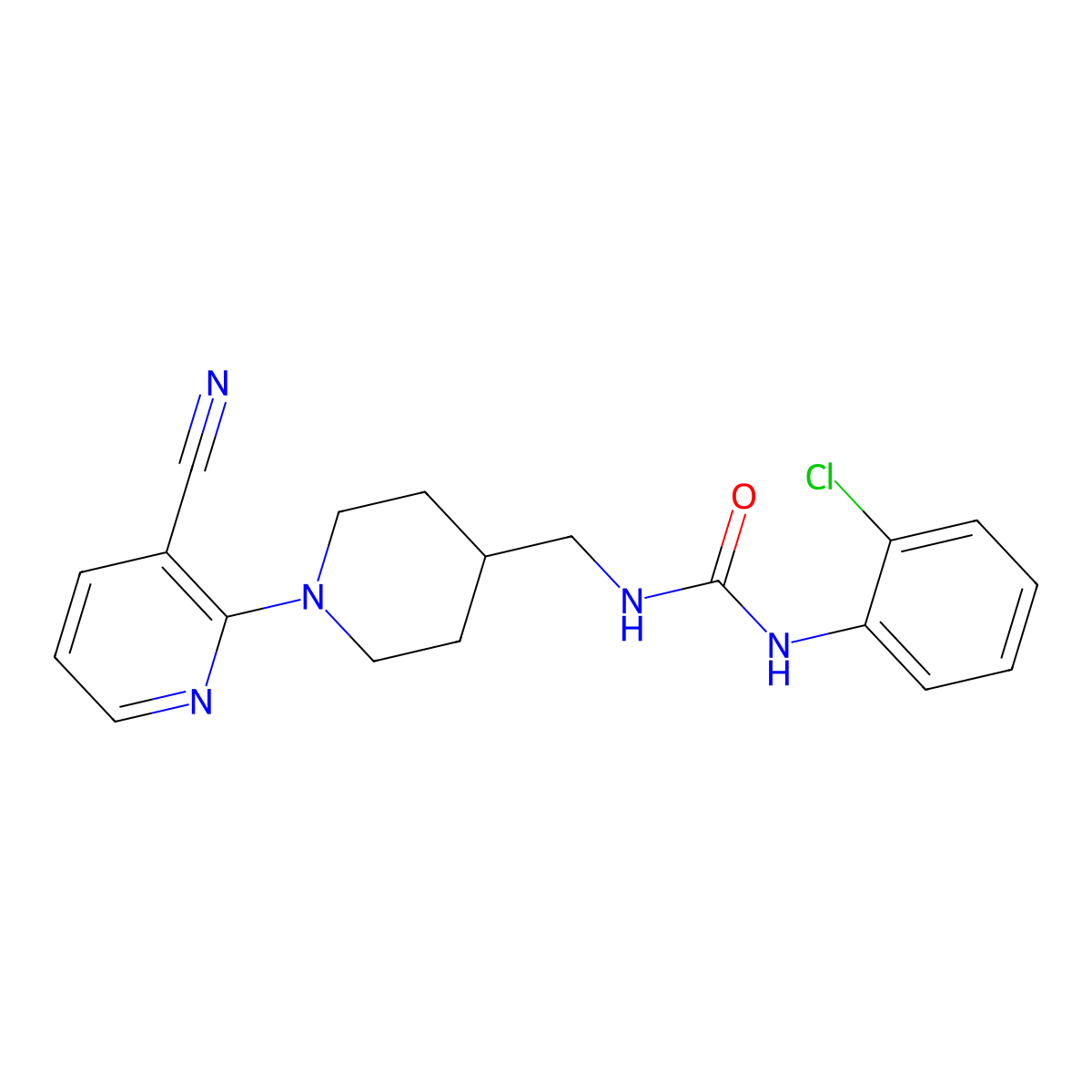 1-(2-Chlorophenyl)-3-((1-(3-cyanopyridin-2-yl)piperidin-4-yl)methyl)urea molecular structure, CAS 1797124-29-8