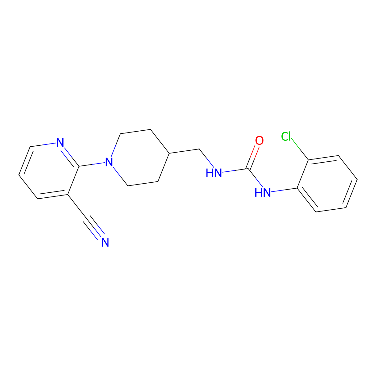 1-(2-Chlorophenyl)-3-((1-(3-cyanopyridin-2-yl)piperidin-4-yl)methyl)urea molecular structure, CAS 1797124-29-8