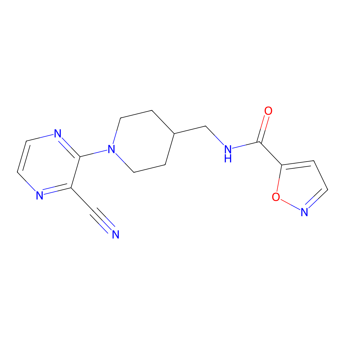 N-((1-(3-cyanopyrazin-2-yl)piperidin-4-yl)methyl)isoxazole-5-carboxamide molecular structure, CAS 1797124-99-2