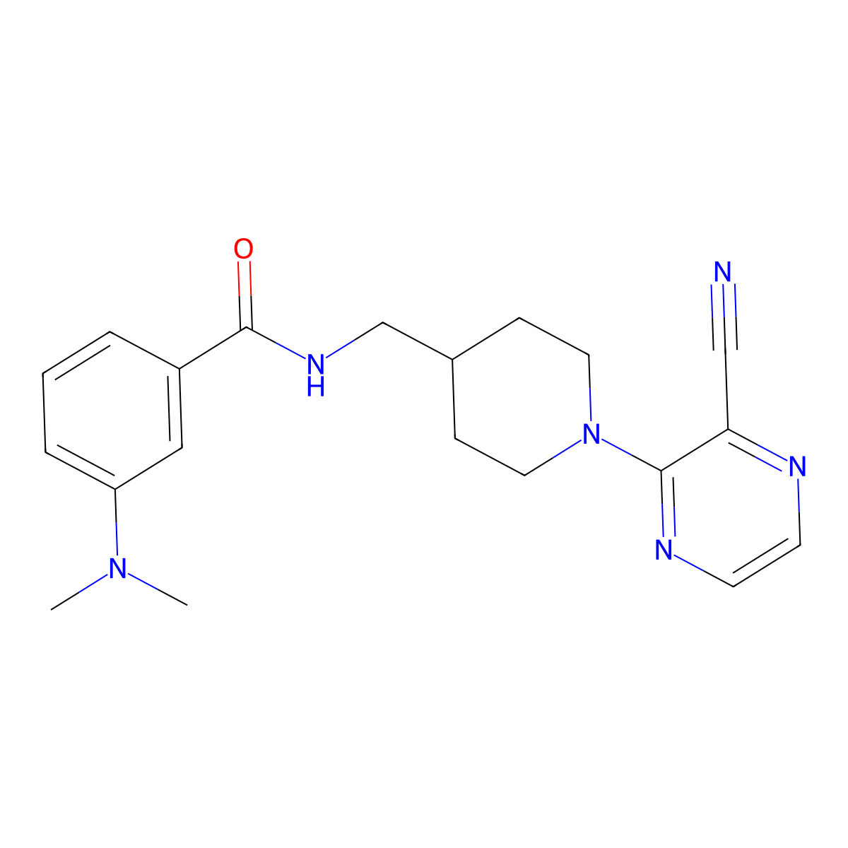 N-((1-(3-cyanopyrazin-2-yl)piperidin-4-yl)methyl)-3-(dimethylamino)benzamide molecular structure, CAS 1797125-06-4