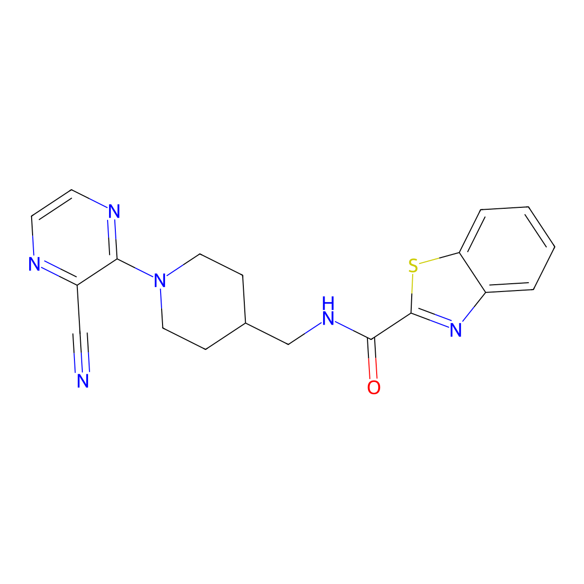 N-((1-(3-cyanopyrazin-2-yl)piperidin-4-yl)methyl)benzo[d]thiazole-2-carboxamide molecular structure, CAS 1797125-09-7