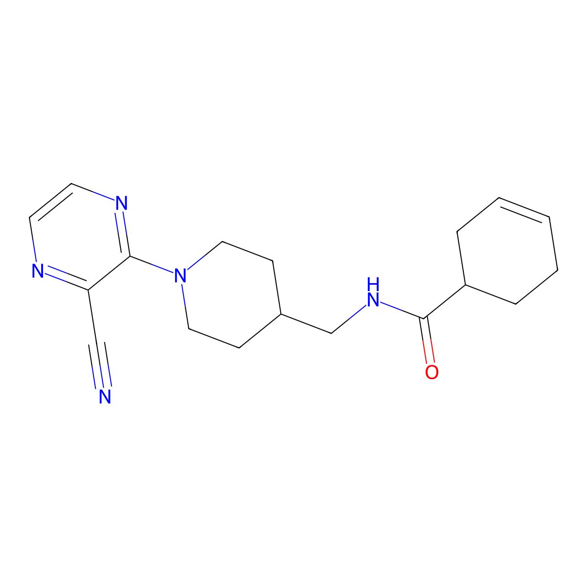 N-((1-(3-cyanopyrazin-2-yl)piperidin-4-yl)methyl)cyclohex-3-enecarboxamide molecular structure, CAS 1797125-16-6