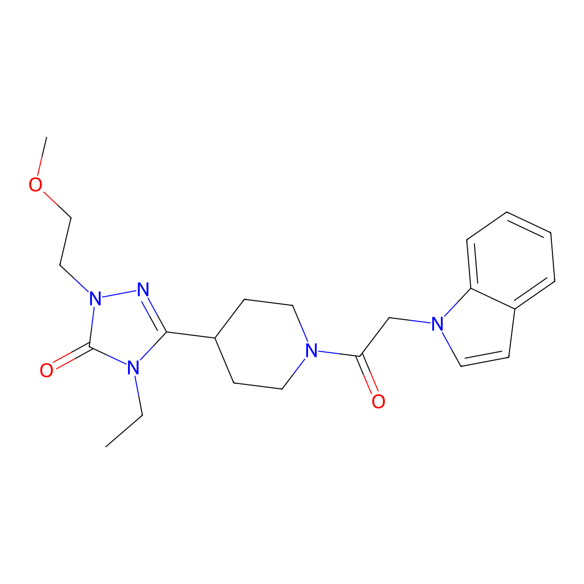 3-(1-(2-(1H-indol-1-yl)acetyl)piperidin-4-yl)-4-ethyl-1-(2-methoxyethyl)-1H-1,2,4-triazol-5(4H)-one molecular structure, CAS 1797125-44-0