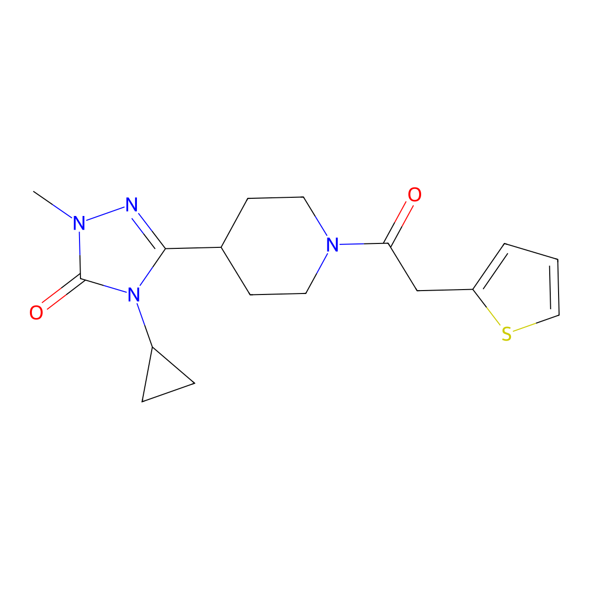 4-cyclopropyl-1-methyl-3-(1-(2-(thiophen-2-yl)acetyl)piperidin-4-yl)-1H-1,2,4-triazol-5(4H)-one molecular structure, CAS 1797125-75-7