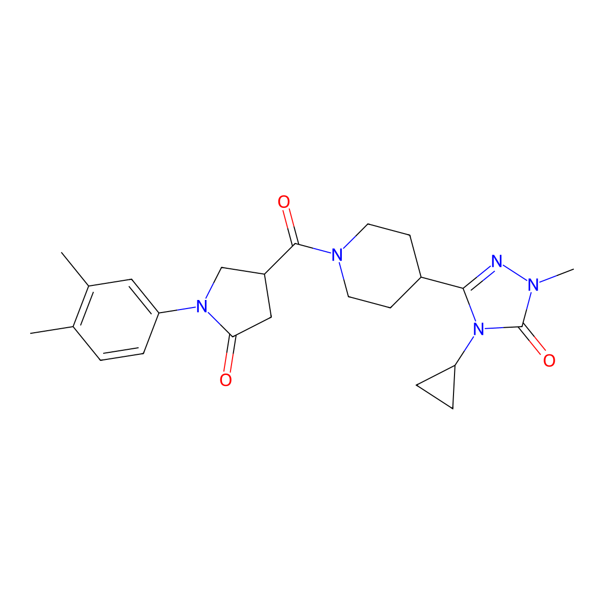 4-cyclopropyl-3-(1-(1-(3,4-dimethylphenyl)-5-oxopyrrolidine-3-carbonyl)piperidin-4-yl)-1-methyl-1H-1,2,4-triazol-5(4H)-one molecular structure, CAS 1797125-79-1
