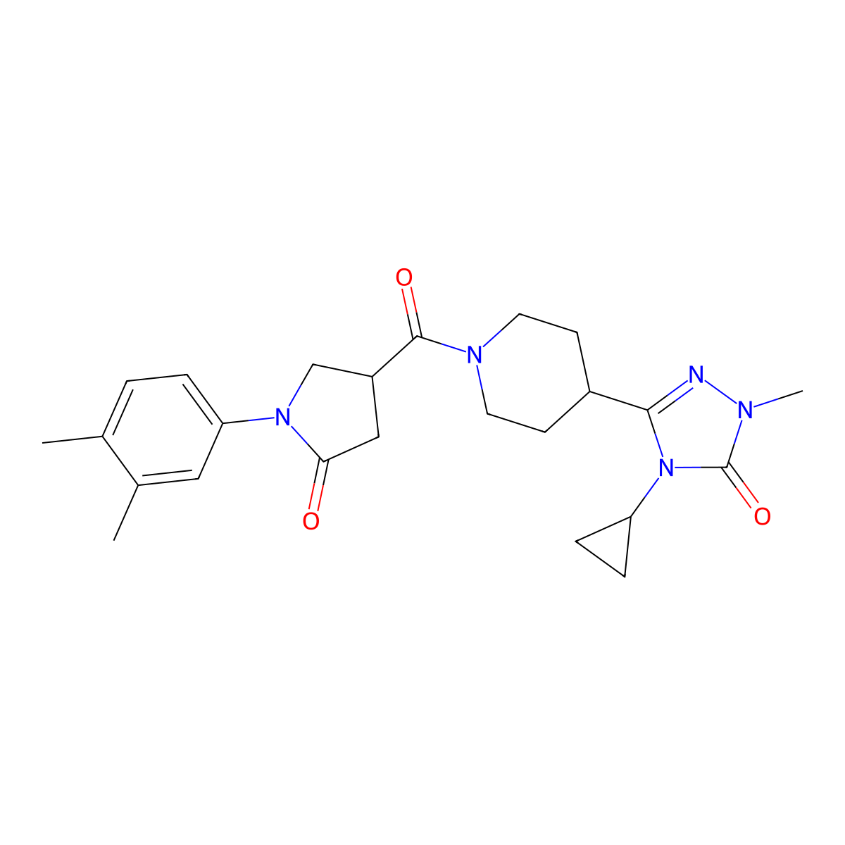 4-cyclopropyl-3-(1-(1-(3,4-dimethylphenyl)-5-oxopyrrolidine-3-carbonyl)piperidin-4-yl)-1-methyl-1H-1,2,4-triazol-5(4H)-one molecular structure, CAS 1797125-79-1