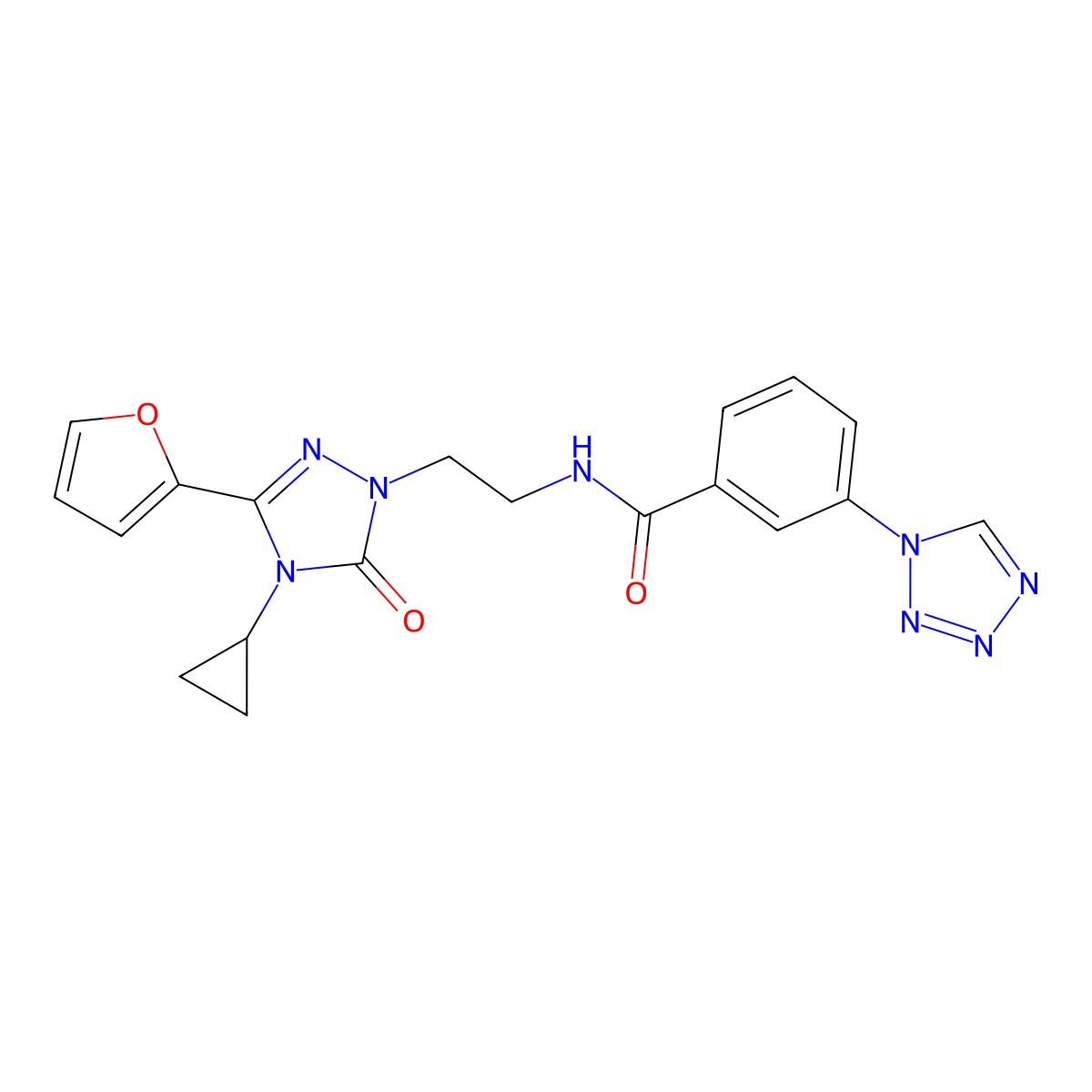 N-{2-[4-cyclopropyl-3-(furan-2-yl)-5-oxo-4,5-dihydro-1H-1,2,4-triazol-1-yl]ethyl}-3-(1H-1,2,3,4-tetrazol-1-yl)benzamide molecular structure, CAS 1797125-90-6
