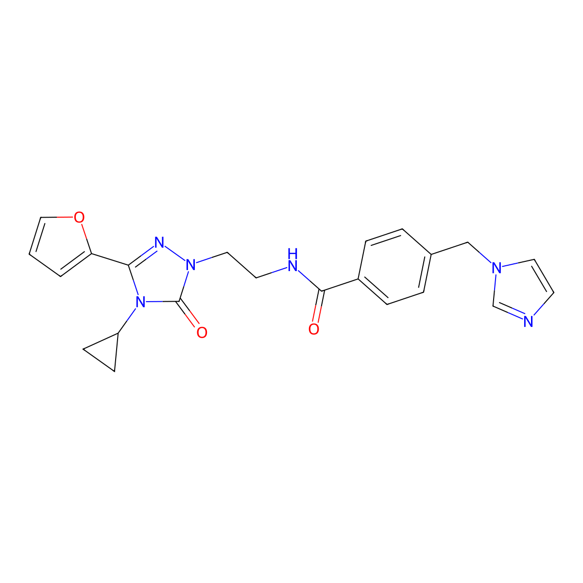 4-((1H-imidazol-1-yl)methyl)-N-(2-(4-cyclopropyl-3-(furan-2-yl)-5-oxo-4,5-dihydro-1H-1,2,4-triazol-1-yl)ethyl)benzamide molecular structure, CAS 1797125-91-7